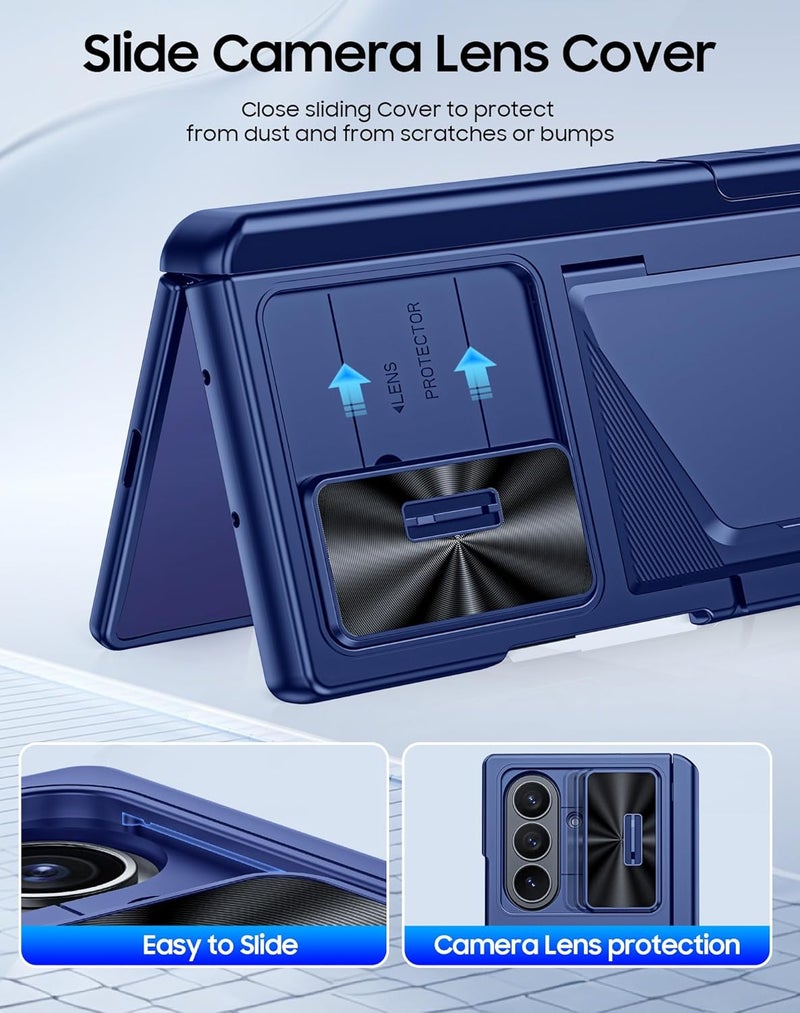 BSNRM for Samsung Galaxy Z Fold 7 Case with Card Holder RFID Blocking, Built in Slide Lens Cover & Hinge Protection & Kickstand & Screen Protector, Shockproof Wallet Case for Z Fold 7 (Sapphire Blue) - Image 4